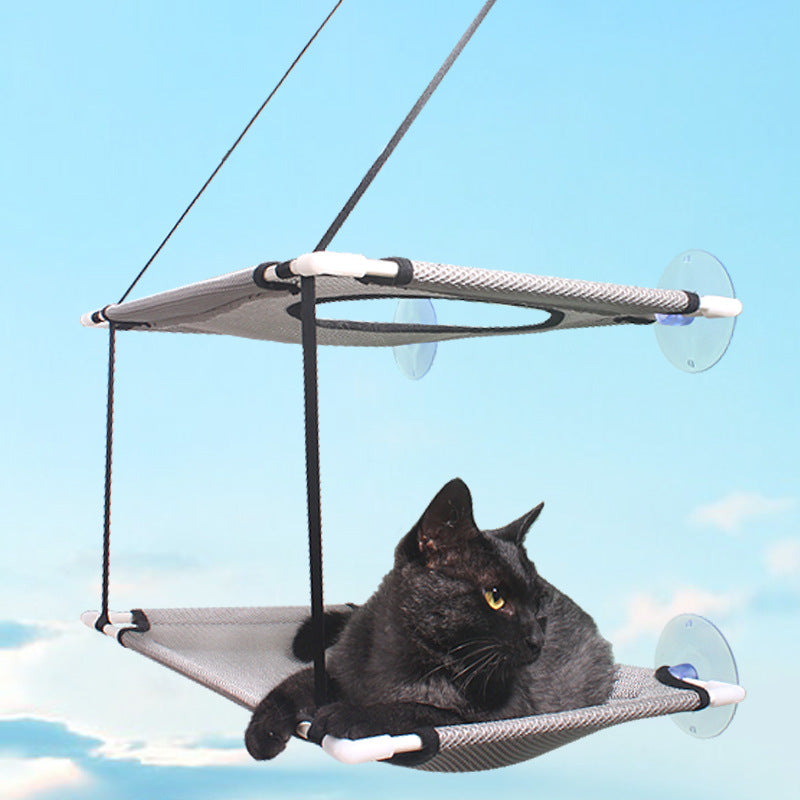 KFX-5632957 Double Layer Mesh Cat Hammock for Hanging Pet Nest - Gray and Black Options