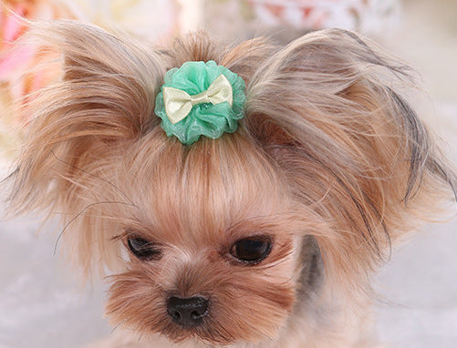 KFX-5633597 Cute Organza Bubble Hairpin for Pets – Available in Pink, Green, Purple, and Blue, 4-5cm Diameter