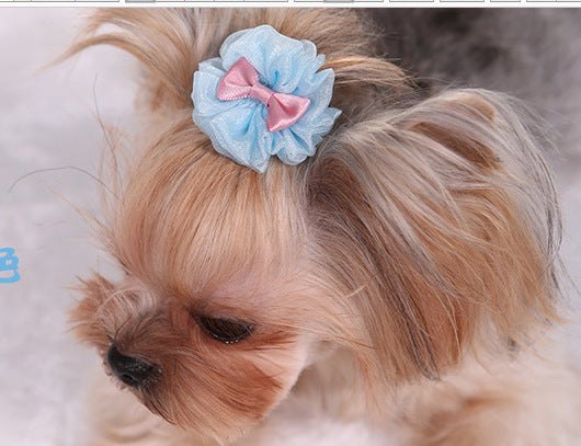 KFX-5633597 Cute Organza Bubble Hairpin for Pets – Available in Pink, Green, Purple, and Blue, 4-5cm Diameter
