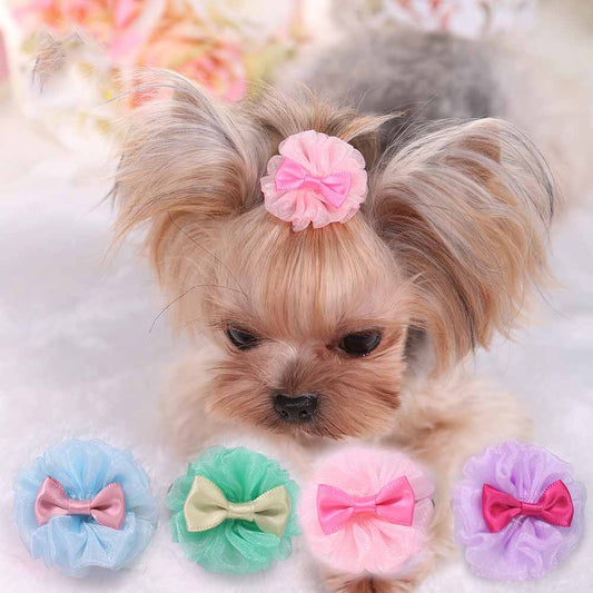 KFX-5633597 Cute Organza Bubble Hairpin for Pets – Available in Pink, Green, Purple, and Blue, 4-5cm Diameter