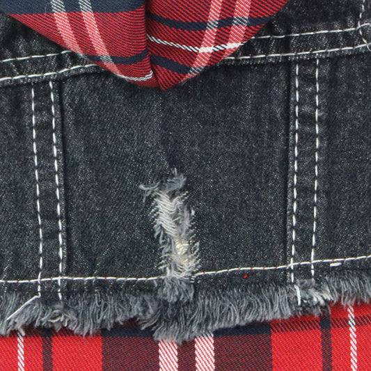 KFX-5633725 Casual Denim Vest for Dogs - Red and Blue Plaid Options Available in Various Sizes