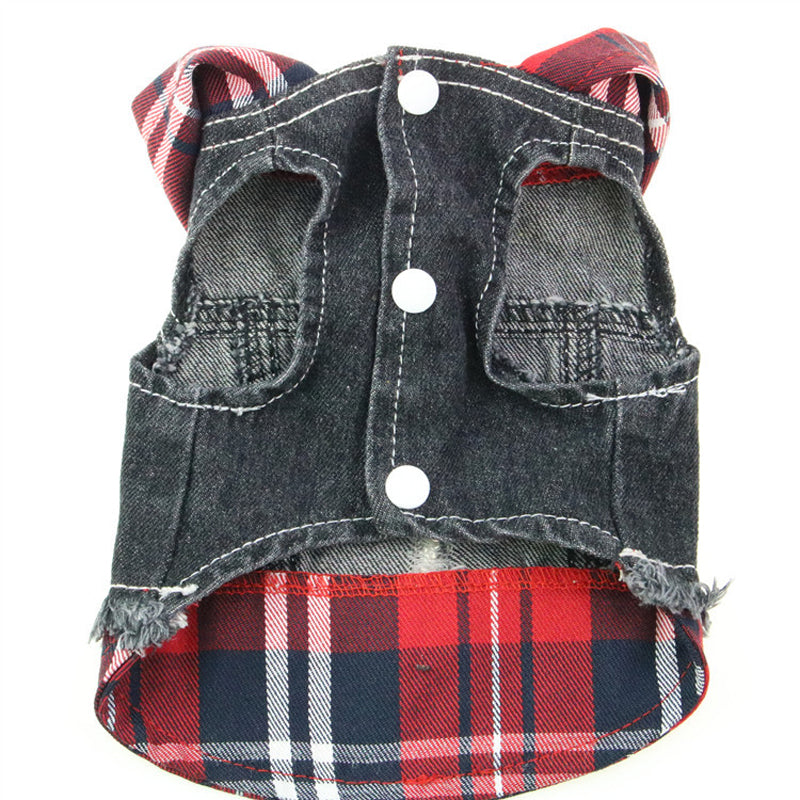 KFX-5633725 Casual Denim Vest for Dogs - Red and Blue Plaid Options Available in Various Sizes