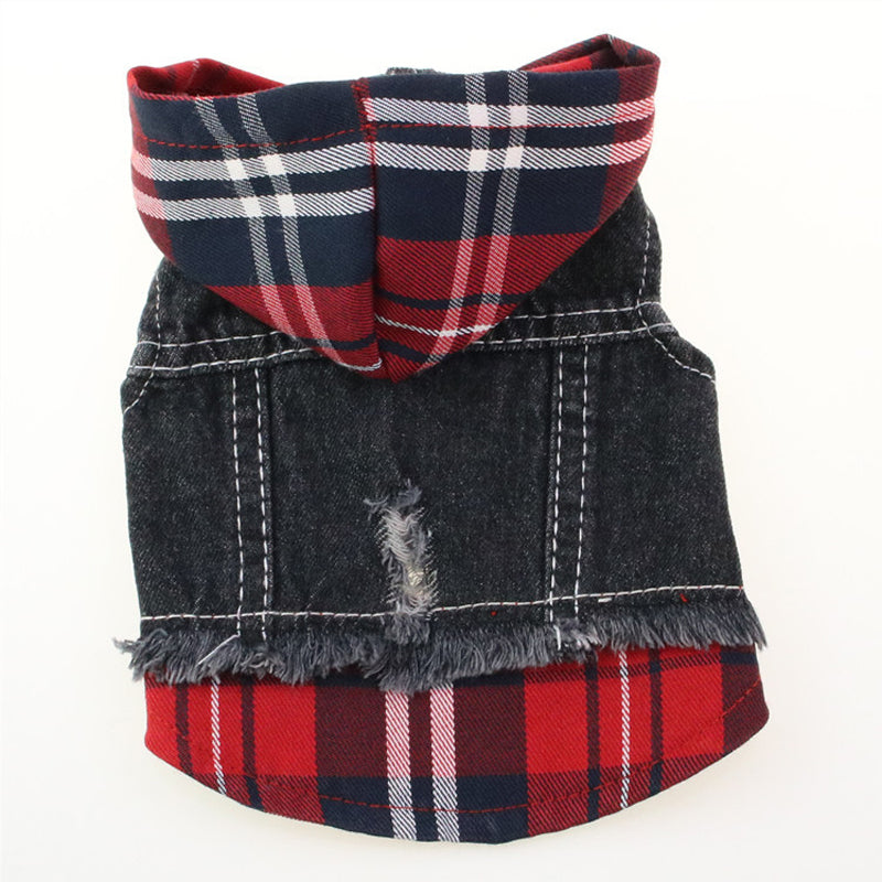 KFX-5633725 Casual Denim Vest for Dogs - Red and Blue Plaid Options Available in Various Sizes