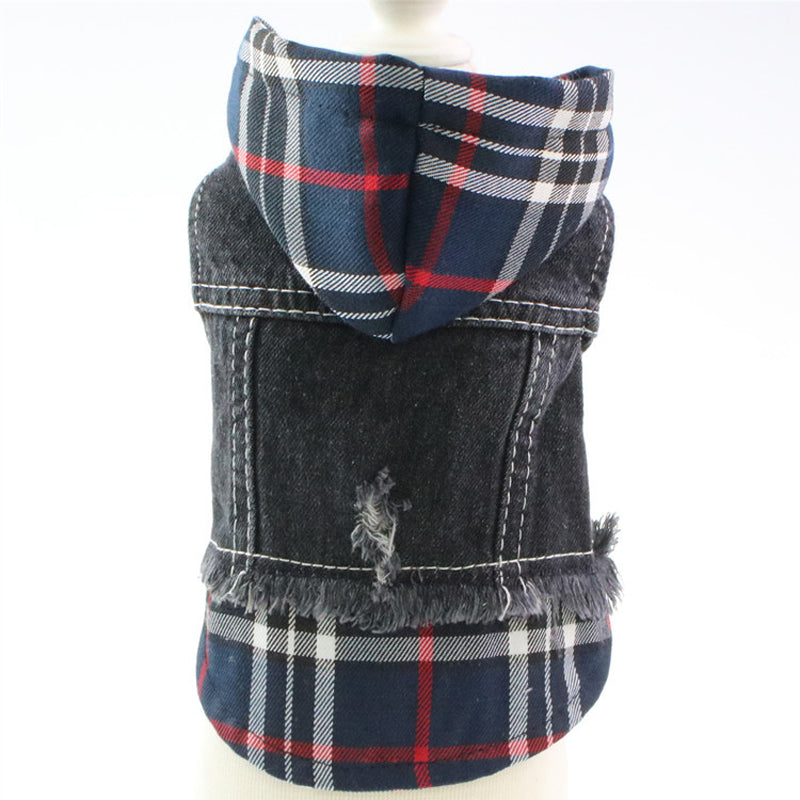 KFX-5633725 Casual Denim Vest for Dogs - Red and Blue Plaid Options Available in Various Sizes