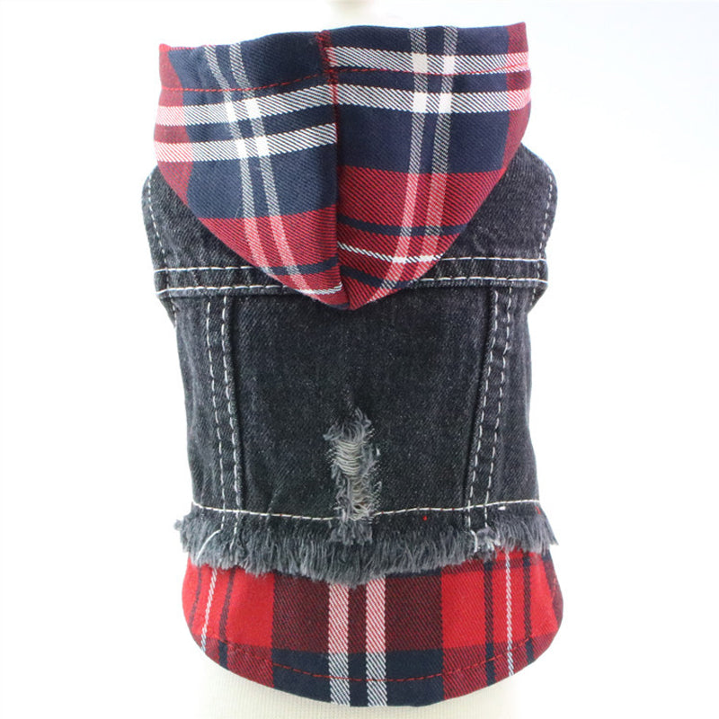 KFX-5633725 Casual Denim Vest for Dogs - Red and Blue Plaid Options Available in Various Sizes