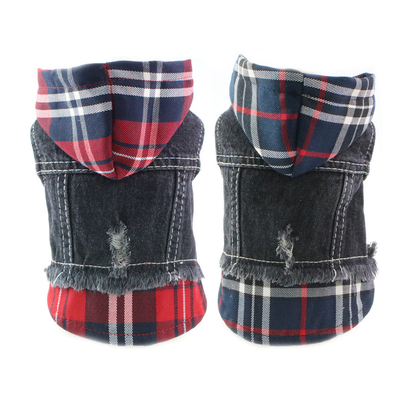 KFX-5633725 Casual Denim Vest for Dogs - Red and Blue Plaid Options Available in Various Sizes