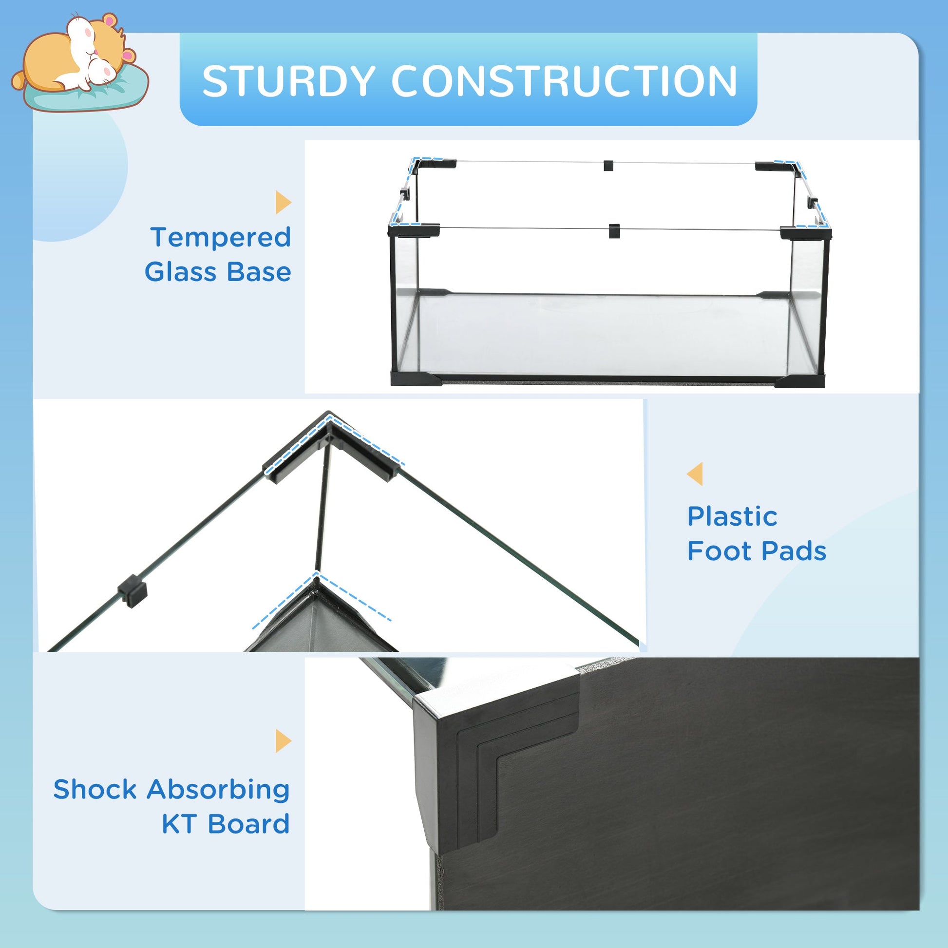 KFX-5635005 Spacious 3-Tier Hamster Cage with Tempered Glass Bottom and Accessories