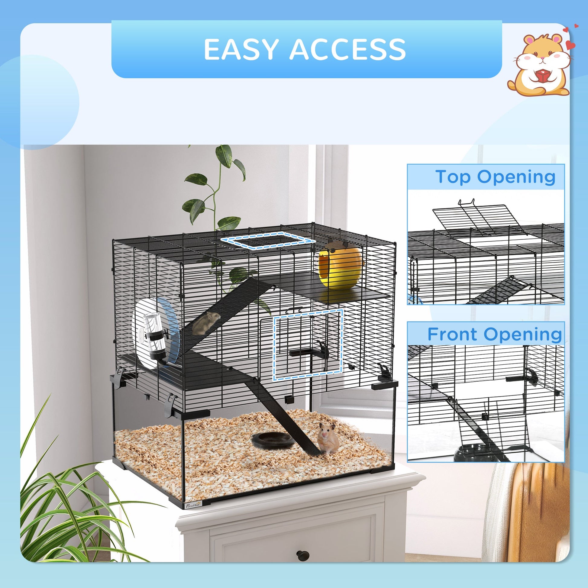 KFX-5635005 Spacious 3-Tier Hamster Cage with Tempered Glass Bottom and Accessories