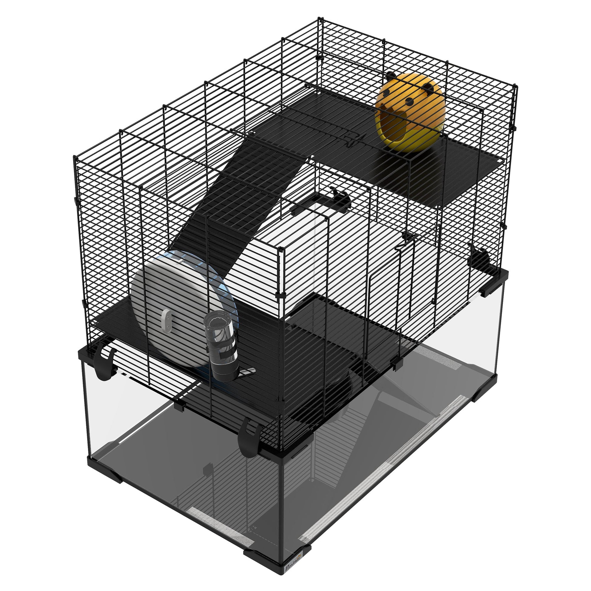 KFX-5635005 Spacious 3-Tier Hamster Cage with Tempered Glass Bottom and Accessories