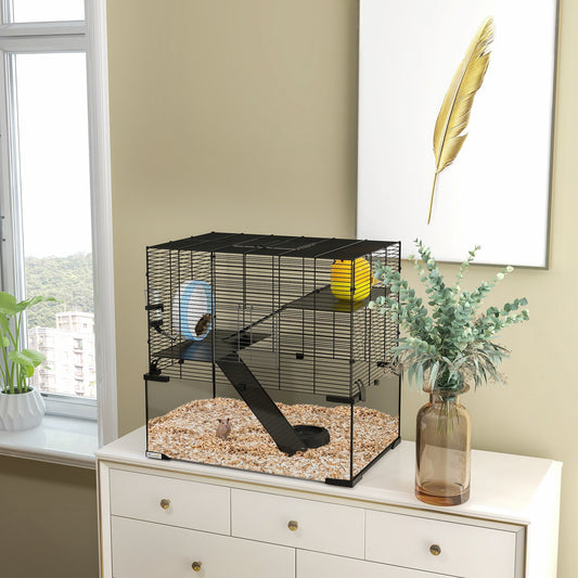 KFX-5635005 Spacious 3-Tier Hamster Cage with Tempered Glass Bottom and Accessories