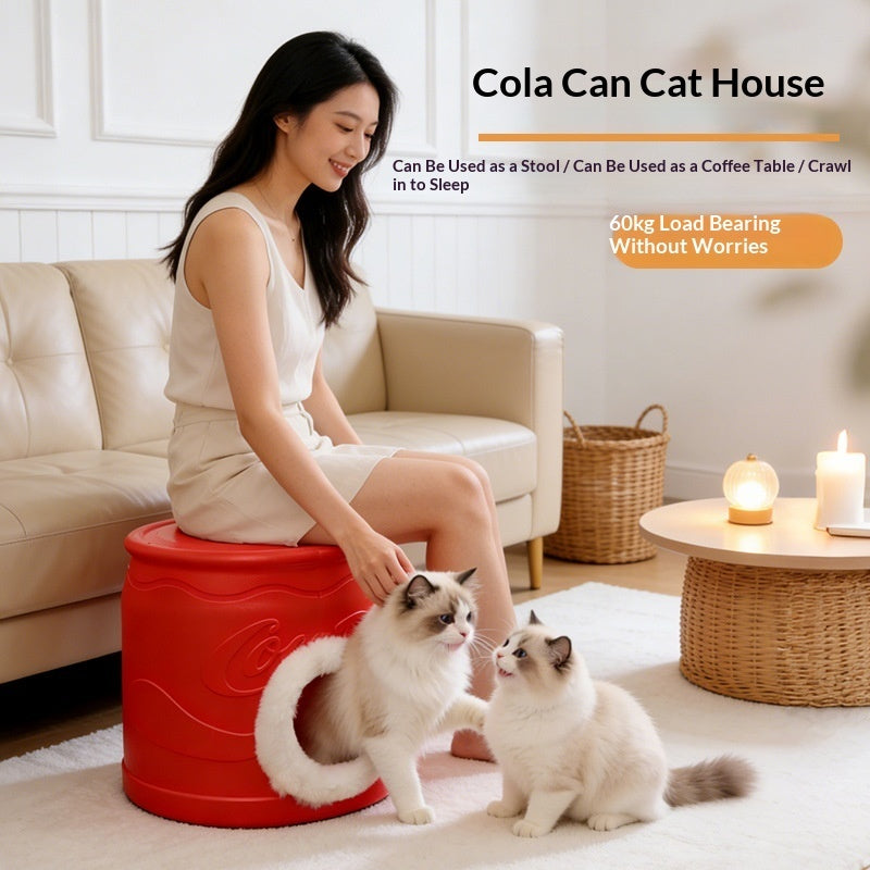 KFX-5635389 All-Season Enclosed Cat House - Warm PVC Can-Shaped Cat Bed