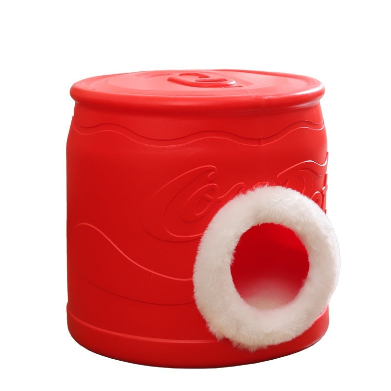 KFX-5635389 All-Season Enclosed Cat House - Warm PVC Can-Shaped Cat Bed