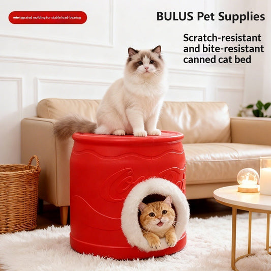 KFX-5635389 All-Season Enclosed Cat House - Warm PVC Can-Shaped Cat Bed