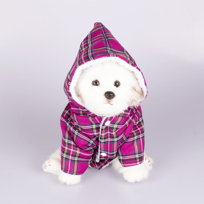 KFX-5636413 Plaid Dog Hooded Sweater in Multiple Colors for Pets