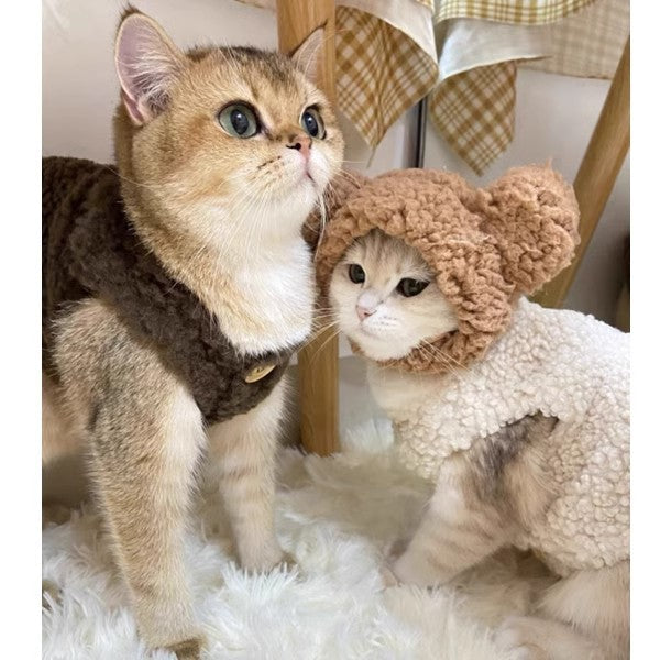 KFX-5636925 Cozy Polar Fleece Cat Vest in Apricot and Brown for Winter Warmth