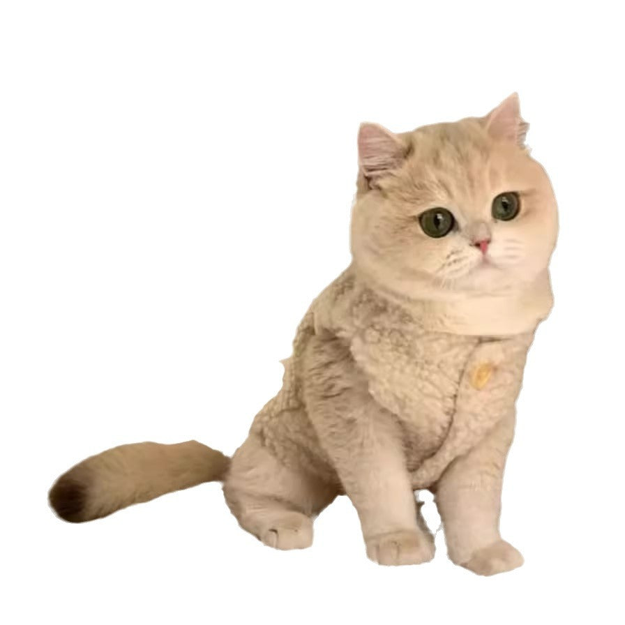 KFX-5636925 Cozy Polar Fleece Cat Vest in Apricot and Brown for Winter Warmth