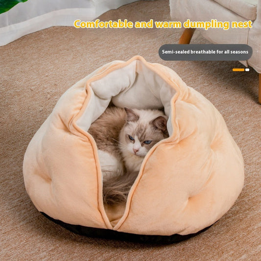 KFX-5640381 Breathable Dumpling Cat Nest for All Seasons – Soft Plush Pet Bed, 50*30 cm
