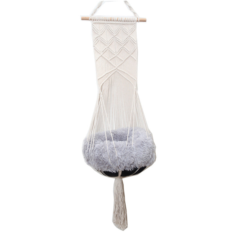 KFX-5640765 Handmade Macrame Pet Swing Cage for Indoor and Outdoor Use, Ideal for Bedrooms and Living Spaces
