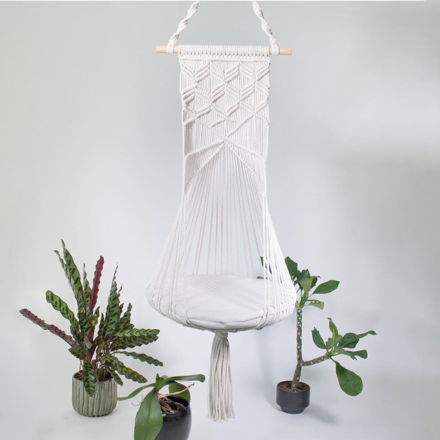 KFX-5640765 Handmade Macrame Pet Swing Cage for Indoor and Outdoor Use, Ideal for Bedrooms and Living Spaces
