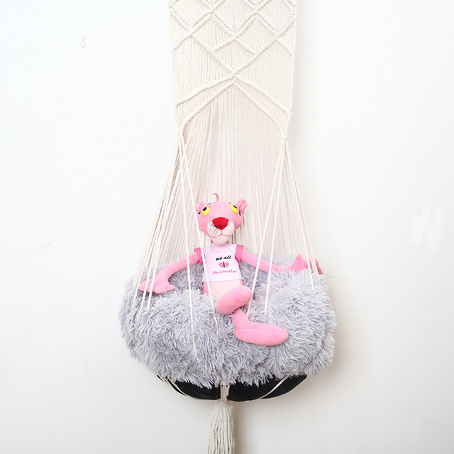 KFX-5640765 Handmade Macrame Pet Swing Cage for Indoor and Outdoor Use, Ideal for Bedrooms and Living Spaces