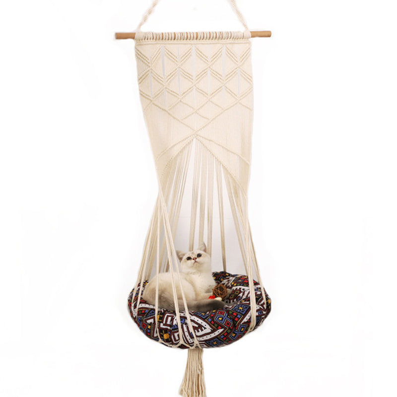 KFX-5640765 Handmade Macrame Pet Swing Cage for Indoor and Outdoor Use, Ideal for Bedrooms and Living Spaces