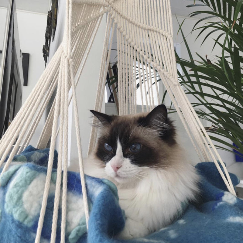 KFX-5640765 Handmade Macrame Pet Swing Cage for Indoor and Outdoor Use, Ideal for Bedrooms and Living Spaces