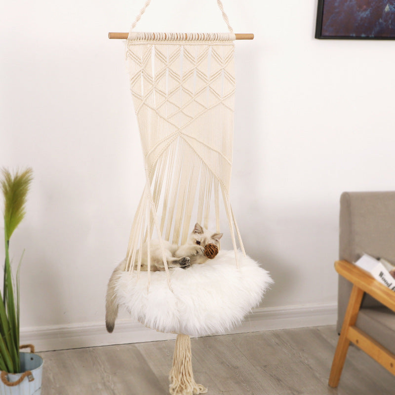 KFX-5640765 Handmade Macrame Pet Swing Cage for Indoor and Outdoor Use, Ideal for Bedrooms and Living Spaces