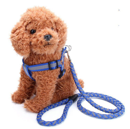 KFX-5640893 Reflective Nylon Braided Pet Leash and Harness Set - Various Colors and Sizes Available