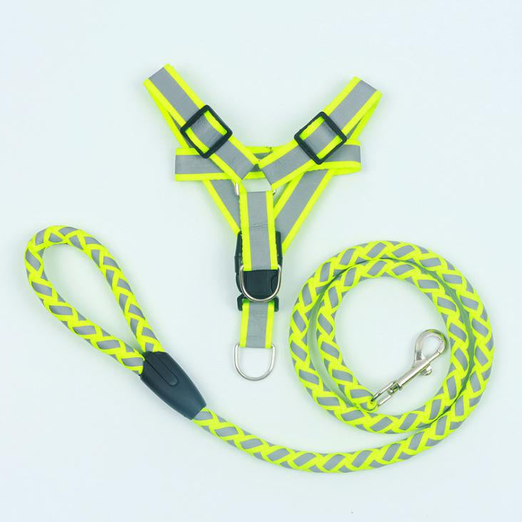 KFX-5640893 Reflective Nylon Braided Pet Leash and Harness Set - Various Colors and Sizes Available