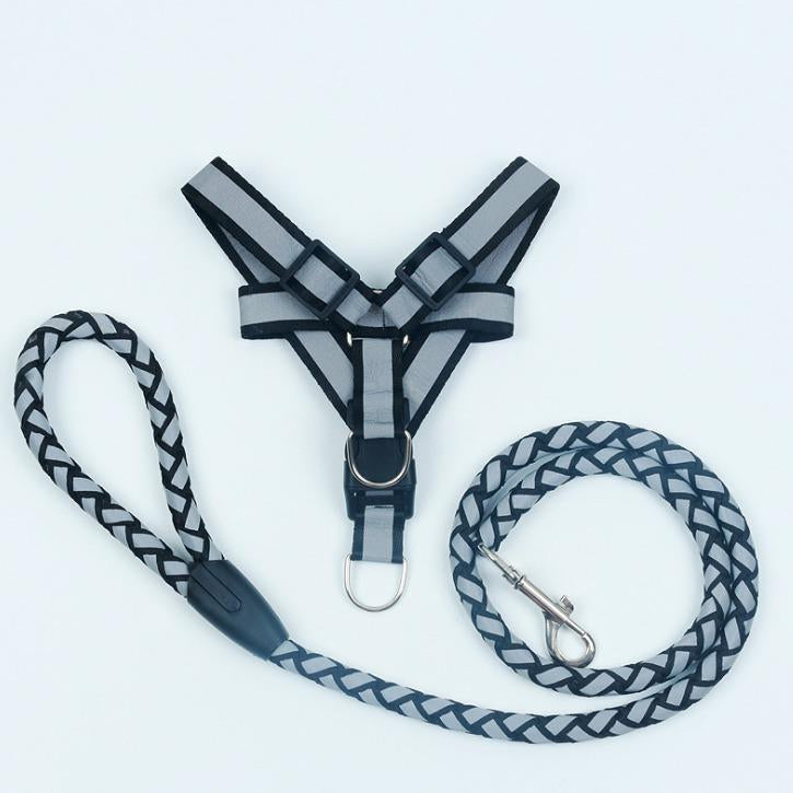 KFX-5640893 Reflective Nylon Braided Pet Leash and Harness Set - Various Colors and Sizes Available