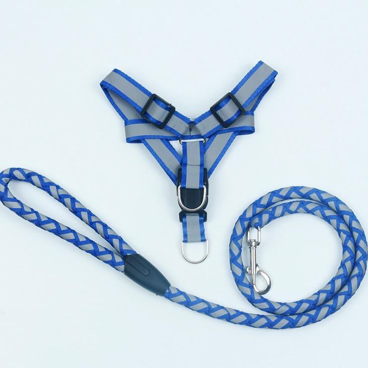 KFX-5640893 Reflective Nylon Braided Pet Leash and Harness Set - Various Colors and Sizes Available