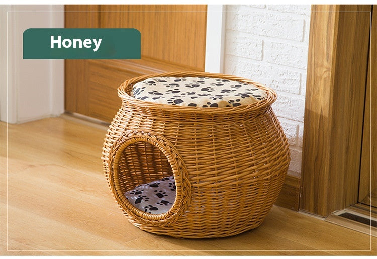 KFX-5641149 Rattan Cat Nest - Summer Cool Wicker Cat House for Comfortable Resting
