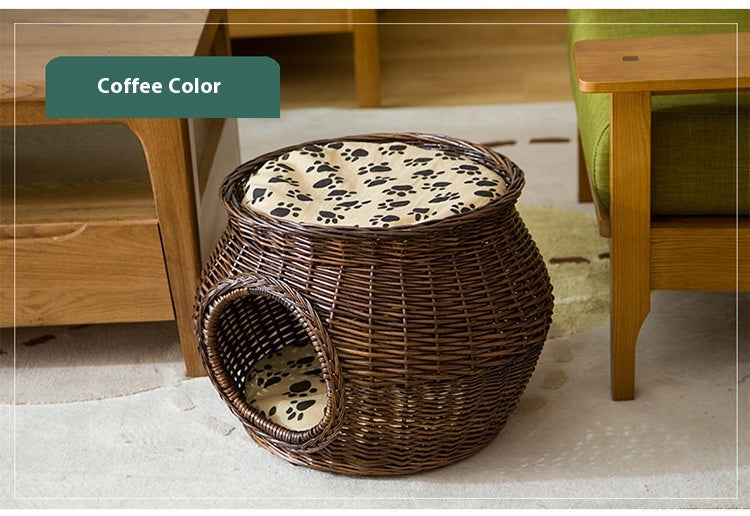 KFX-5641149 Rattan Cat Nest - Summer Cool Wicker Cat House for Comfortable Resting