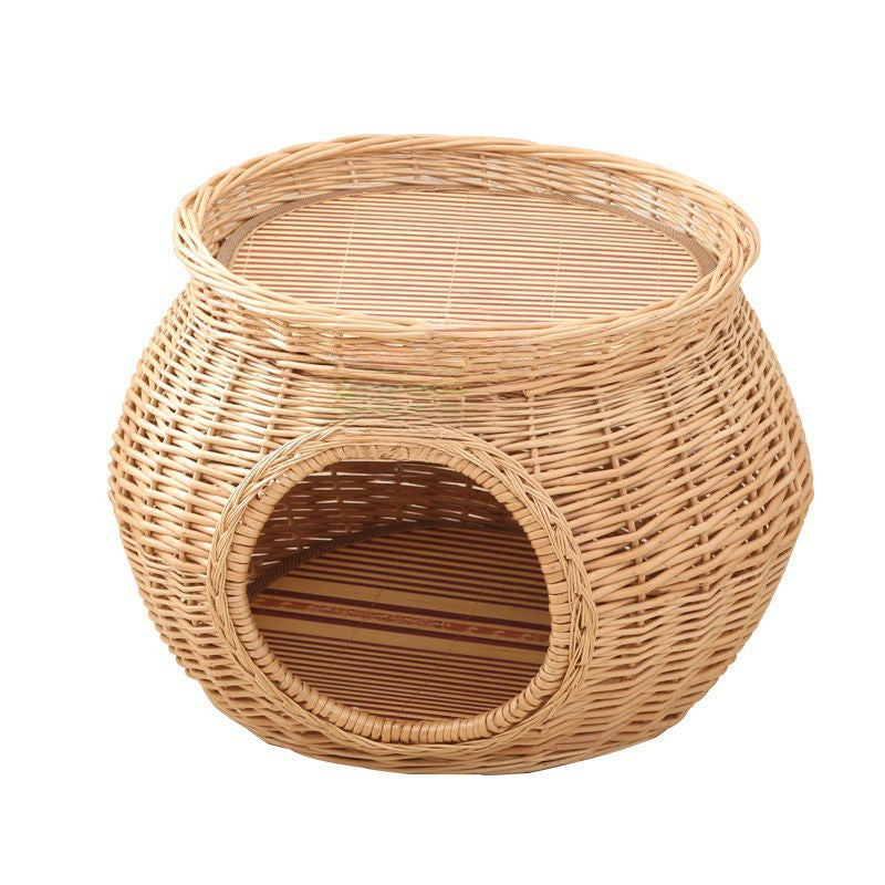 KFX-5641149 Rattan Cat Nest - Summer Cool Wicker Cat House for Comfortable Resting