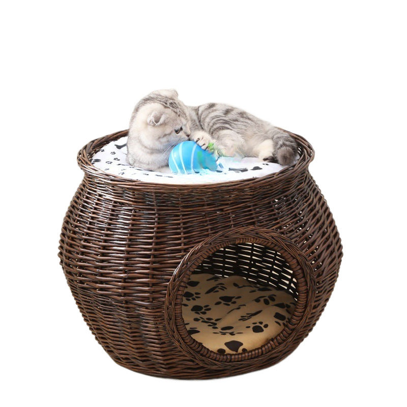 KFX-5641149 Rattan Cat Nest - Summer Cool Wicker Cat House for Comfortable Resting