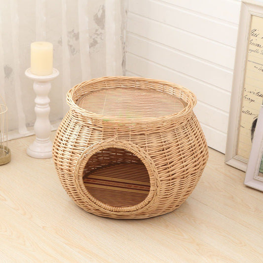 KFX-5641149 Rattan Cat Nest - Summer Cool Wicker Cat House for Comfortable Resting