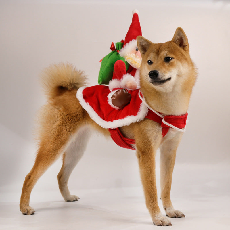 KFX-5641277 Santa Claus Pet Riding Outfit - Polyester Dog Clothing in Sizes S, M, L, XL