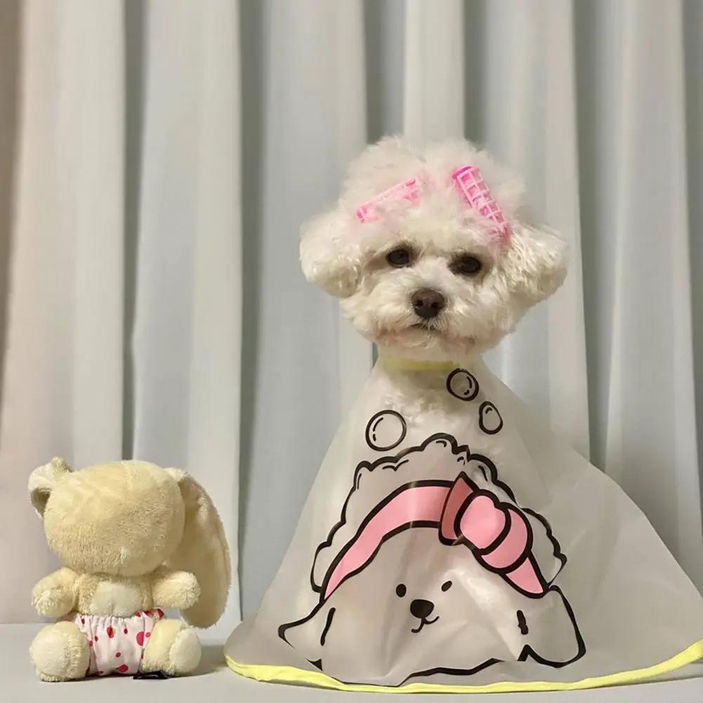 KFX-5641661 Adjustable Waterproof Pet Haircut Cape with Cartoon Print for Grooming and Protection