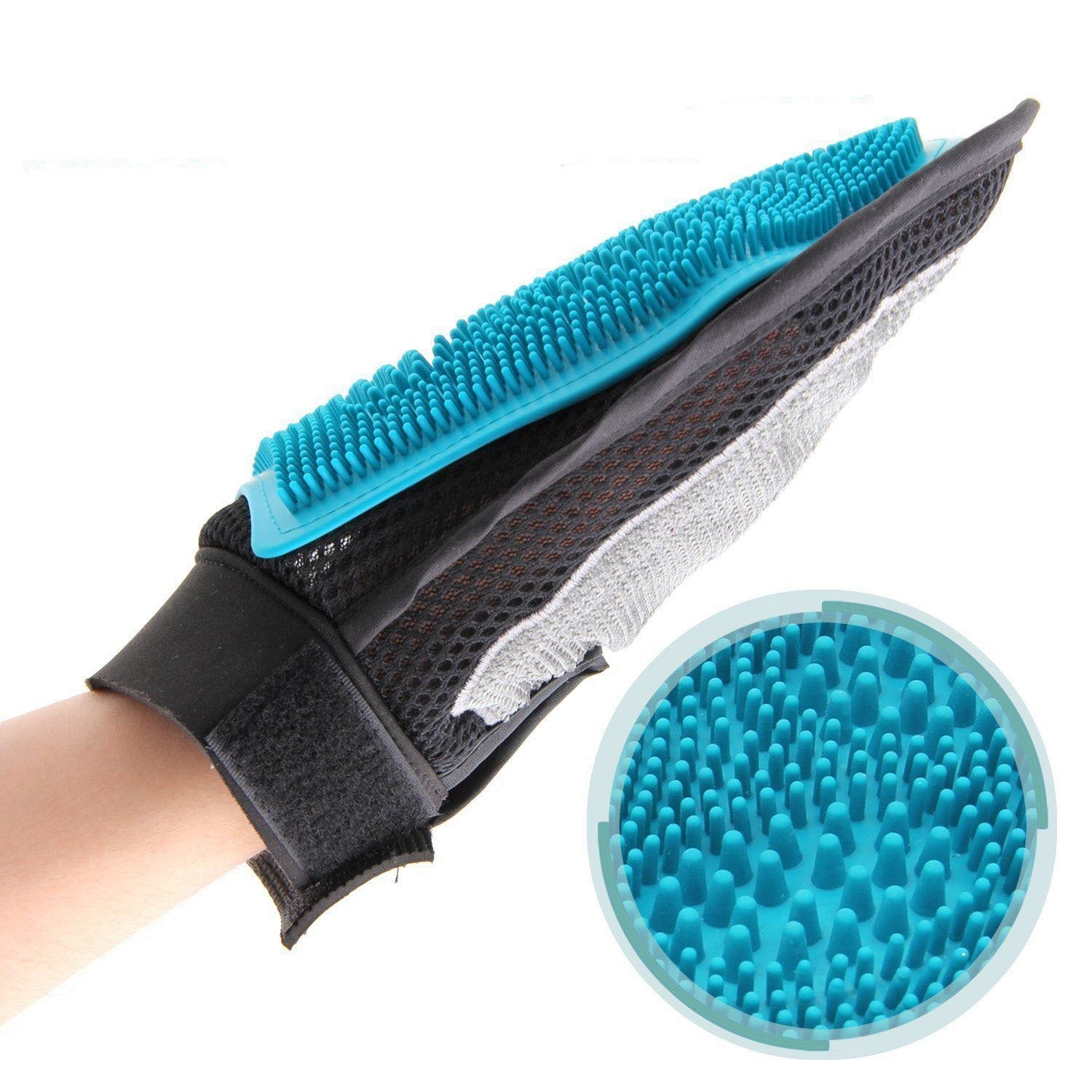 KFX-5642685 Two-in-One Pet Bath and Massage Brush with De-floating Gloves