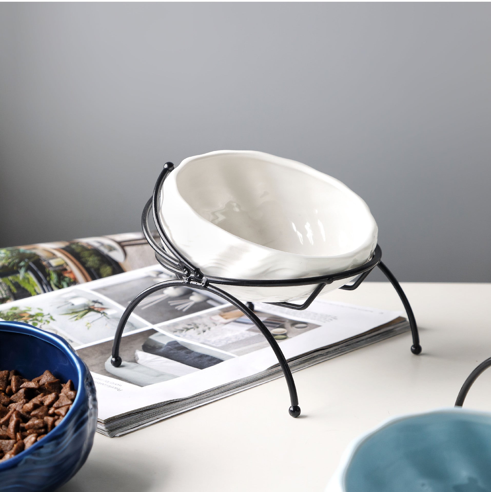 KFX-5643069 Ceramic Pet Bowl with Rack for Cats and Dogs