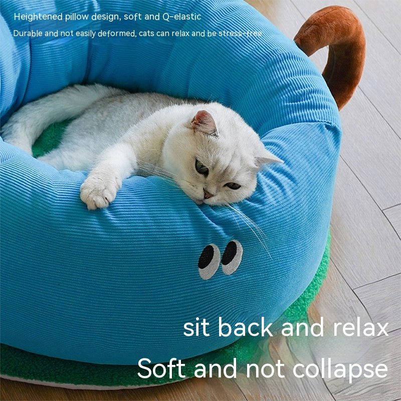 KFX-5646909 Sky Blue Teacup Dog Bed - Cozy Flannel Pet Kennel for Cats and Dogs, Size L65xW65xH30cm