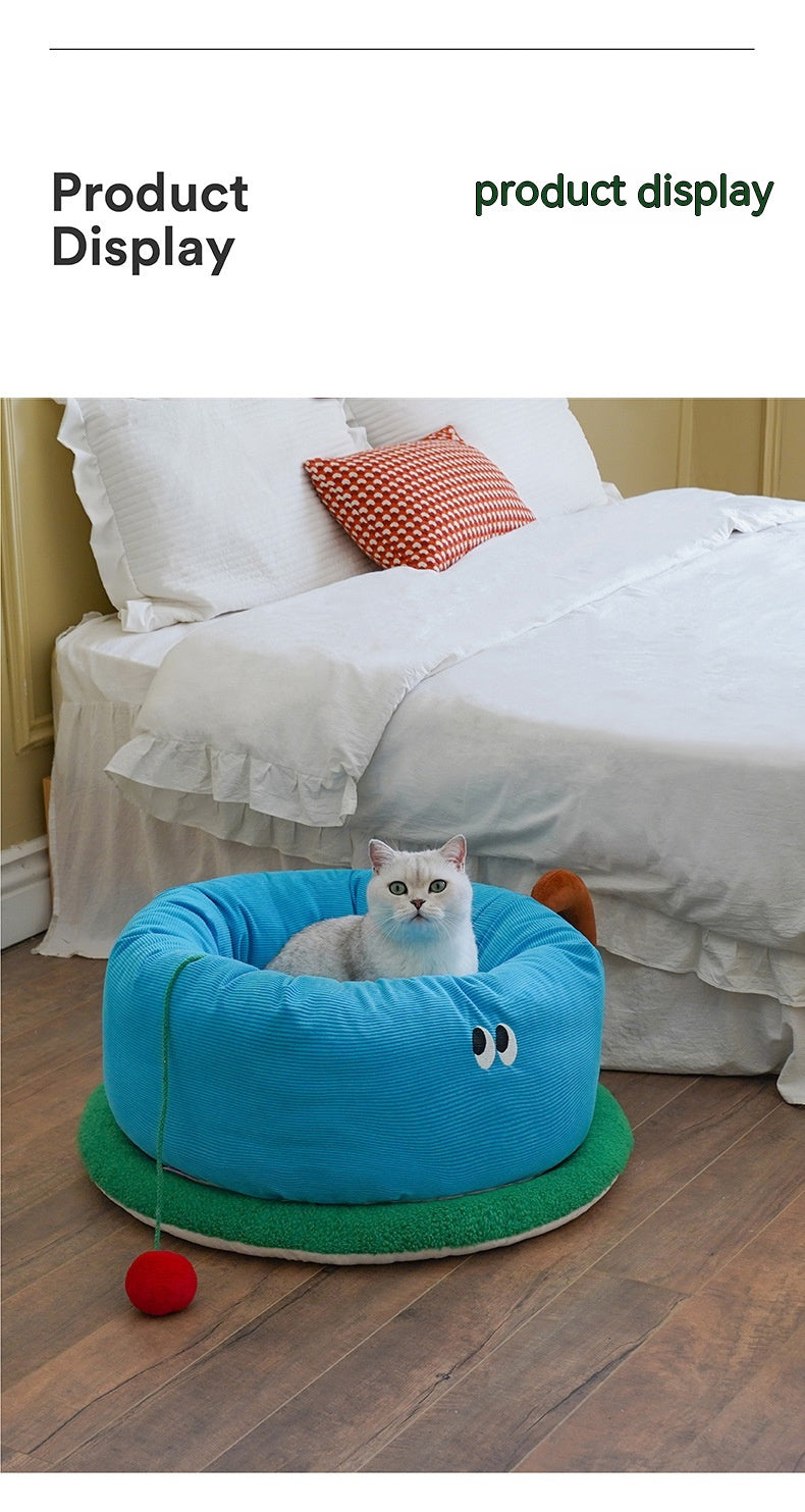 KFX-5646909 Sky Blue Teacup Dog Bed - Cozy Flannel Pet Kennel for Cats and Dogs, Size L65xW65xH30cm
