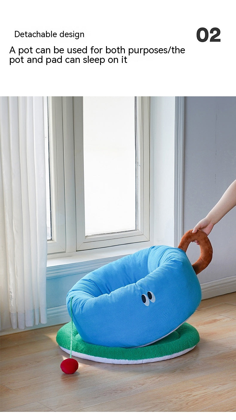 KFX-5646909 Sky Blue Teacup Dog Bed - Cozy Flannel Pet Kennel for Cats and Dogs, Size L65xW65xH30cm