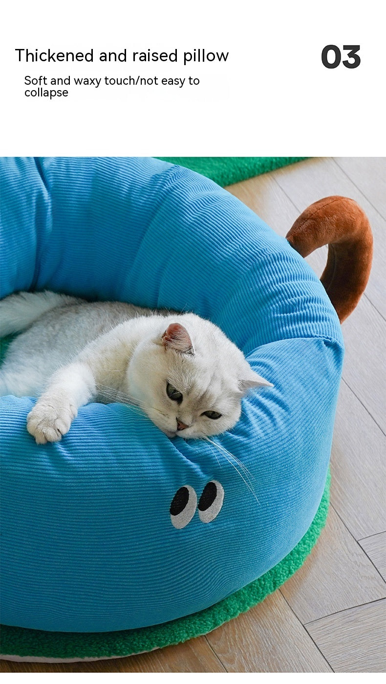 KFX-5646909 Sky Blue Teacup Dog Bed - Cozy Flannel Pet Kennel for Cats and Dogs, Size L65xW65xH30cm