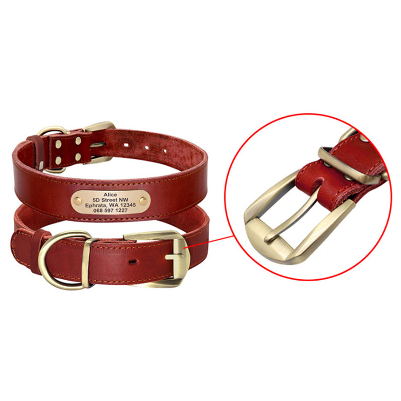 KFX-5648701 Personalized Cowhide Dog Collar with Nameplate ID Tag for Medium to Large Dogs