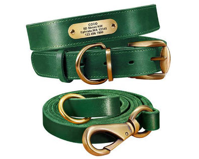 KFX-5648701 Personalized Cowhide Dog Collar with Nameplate ID Tag for Medium to Large Dogs