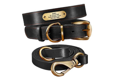 KFX-5648701 Personalized Cowhide Dog Collar with Nameplate ID Tag for Medium to Large Dogs