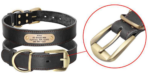 KFX-5648701 Personalized Cowhide Dog Collar with Nameplate ID Tag for Medium to Large Dogs