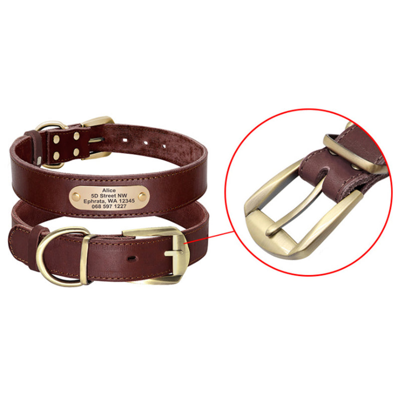KFX-5648701 Personalized Cowhide Dog Collar with Nameplate ID Tag for Medium to Large Dogs
