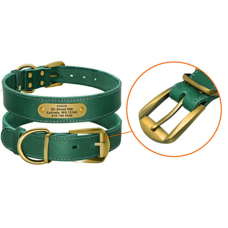 KFX-5648701 Personalized Cowhide Dog Collar with Nameplate ID Tag for Medium to Large Dogs